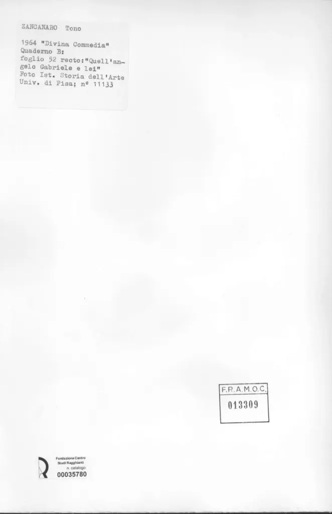 Universit&agrave; di Pisa. Dipartimento di Storia delle Arti , Zancanaro, Antonio - sec. XX - , retro