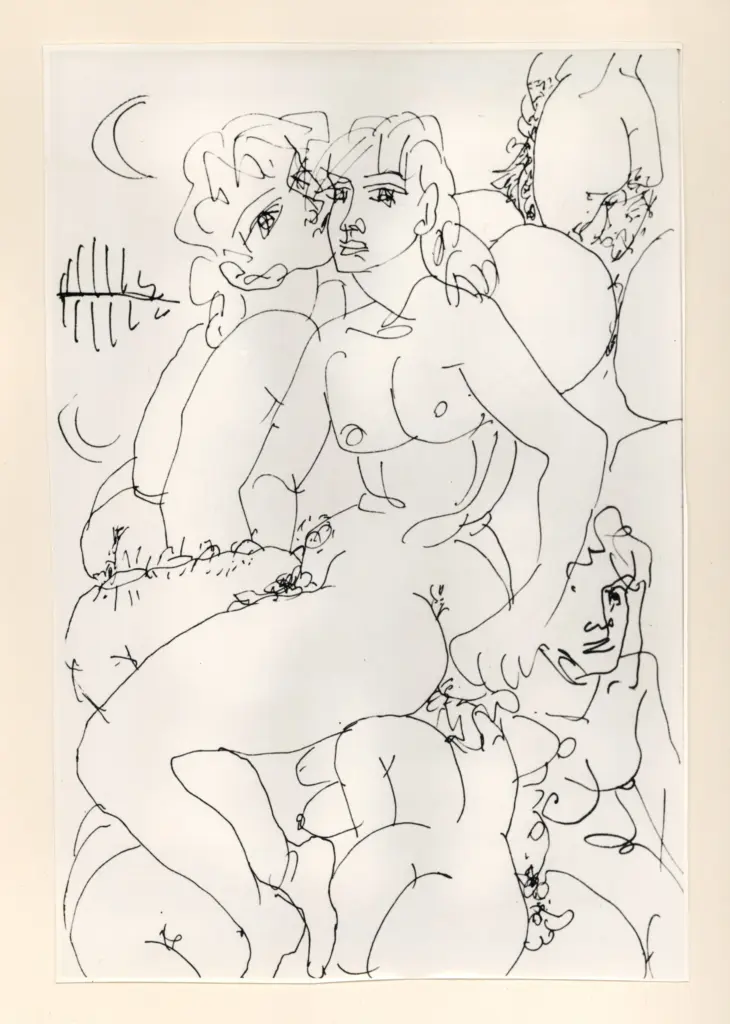 Universit&agrave; di Pisa. Dipartimento di Storia delle Arti , Zancanaro, Antonio - sec. XX - "Divina Commedia": quaderno B, foglio 46 recto: "Paolo e Francesca" , fronte