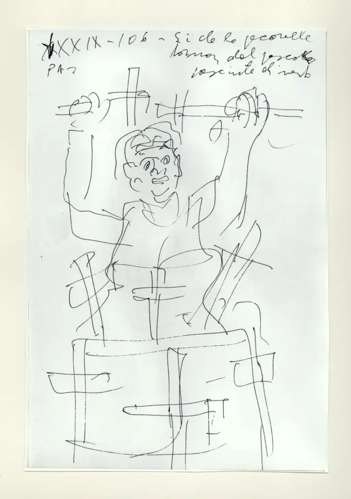 Universit&agrave; di Pisa. Dipartimento di Storia delle Arti , Zancanaro, Antonio - sec. XX - "Divina Commedia": quaderno B, foglio 45 recto: "Si che le pecorelle tornan [...]" , fronte