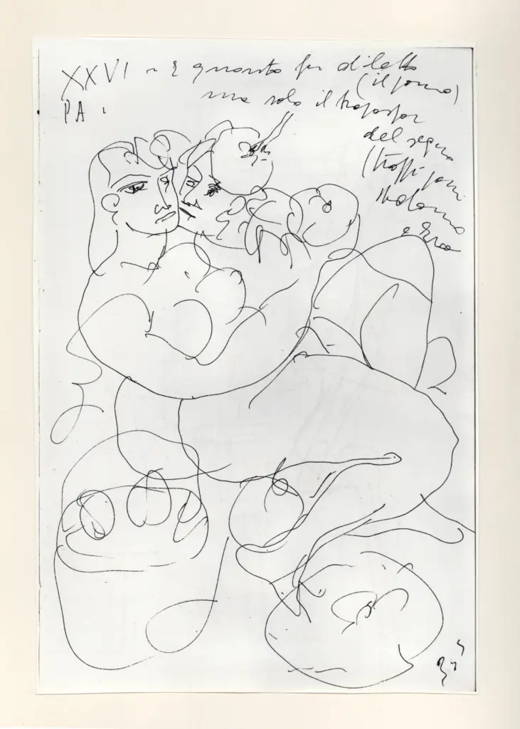 Universit&agrave; di Pisa. Dipartimento di Storia delle Arti , Zancanaro, Antonio - sec. XX - "Divina Commedia": quaderno B, foglio 43 recto: "E quanto fu diletto il pomo" , fronte