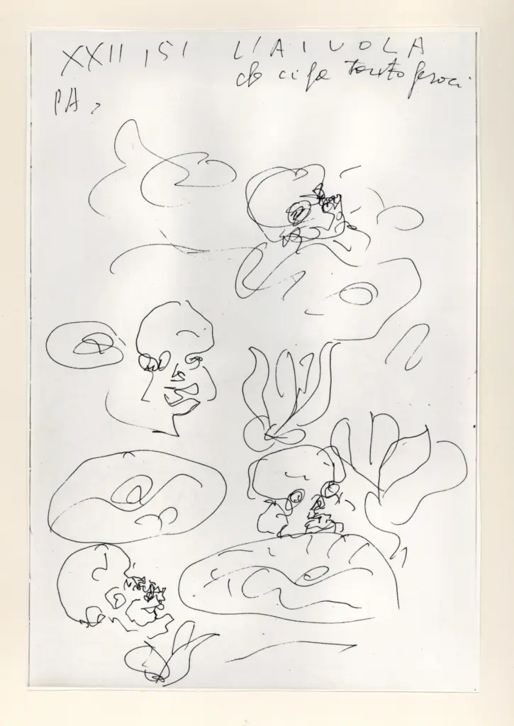 Universit&agrave; di Pisa. Dipartimento di Storia delle Arti , Zancanaro, Antonio - sec. XX - "Divina Commedia": quaderno B, foglio 43 recto: "L'aiuola che ci fa tanto feroci" , fronte