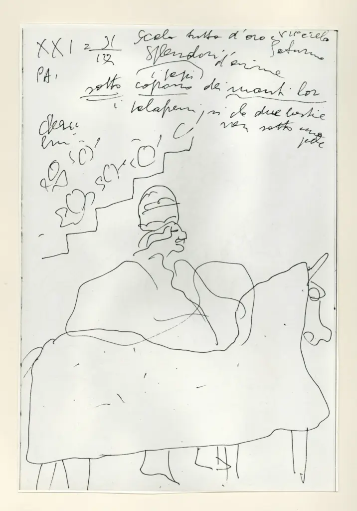 Universit&agrave; di Pisa. Dipartimento di Storia delle Arti , Zancanaro, Antonio - sec. XX - "Divina Commedia": quaderno B, foglio 40 recto: "Settimo cielo" , fronte