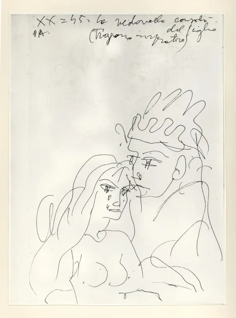 Universit&agrave; di Pisa. Dipartimento di Storia delle Arti , Zancanaro, Antonio - sec. XX - "Divina Commedia": quaderno B, foglio 38 recto: "Traiano e la vedovella" , fronte