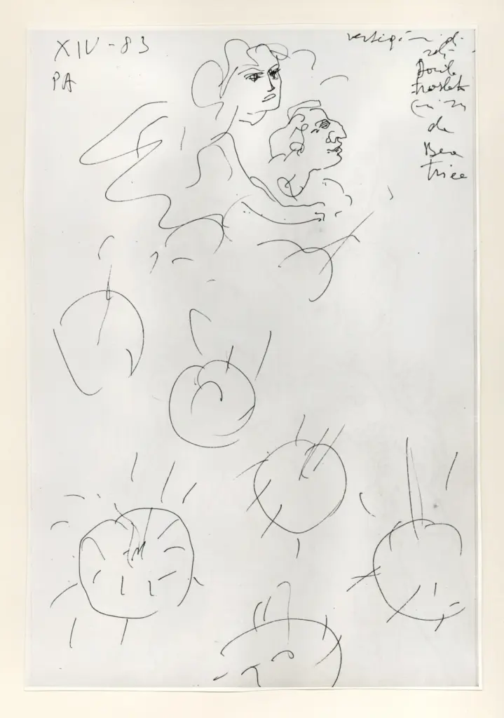 Universit&agrave; di Pisa. Dipartimento di Storia delle Arti , Zancanaro, Antonio - sec. XX - "Divina Commedia": quaderno B, foglio 33 recto: "Dante traslato in su da Beatrice" , fronte