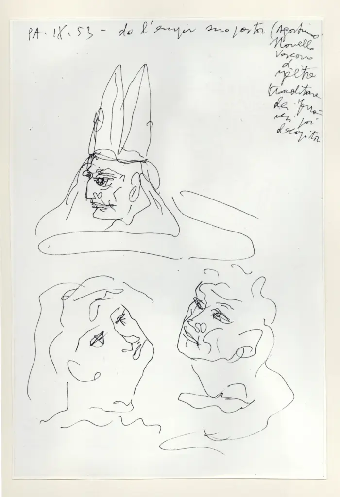 Universit&agrave; di Pisa. Dipartimento di Storia delle Arti , Zancanaro, Antonio - sec. XX - "Divina Commedia": quaderno B, foglio 31 recto: "Agostino novello" , fronte