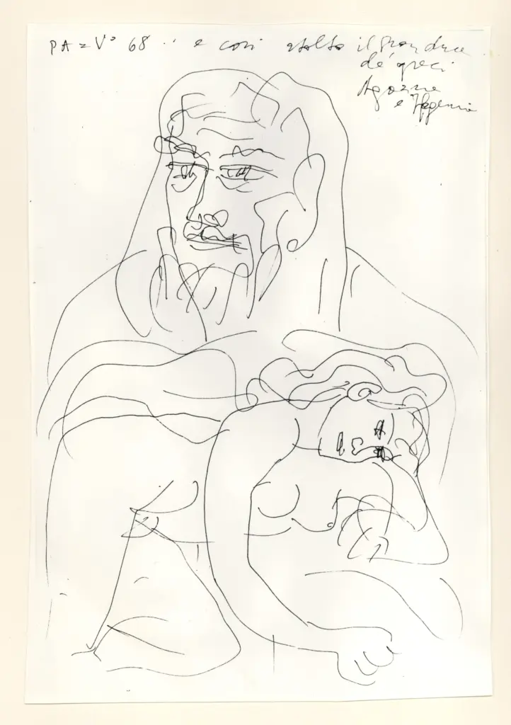 Universit&agrave; di Pisa. Dipartimento di Storia delle Arti , Zancanaro, Antonio - sec. XX - "Divina Commedia": quaderno B, foglio 30 recto: "Agamennone e Ifigenia" , fronte