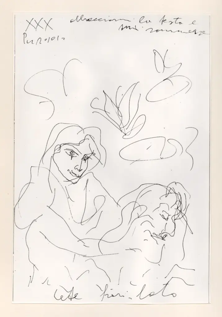 Universit&agrave; di Pisa. Dipartimento di Storia delle Arti , Zancanaro, Antonio - sec. XX - "Divina Commedia": quaderno B, foglio 26 recto: "Abbracciommi la testa e mi sommerse" , fronte