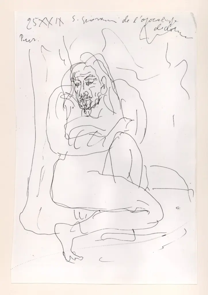 Universit&agrave; di Pisa. Dipartimento di Storia delle Arti , Zancanaro, Antonio - sec. XX - "Divina Commedia": quaderno B, foglio 25 recto: "S. Giovanni de l'Apocalisse che dorme" , fronte