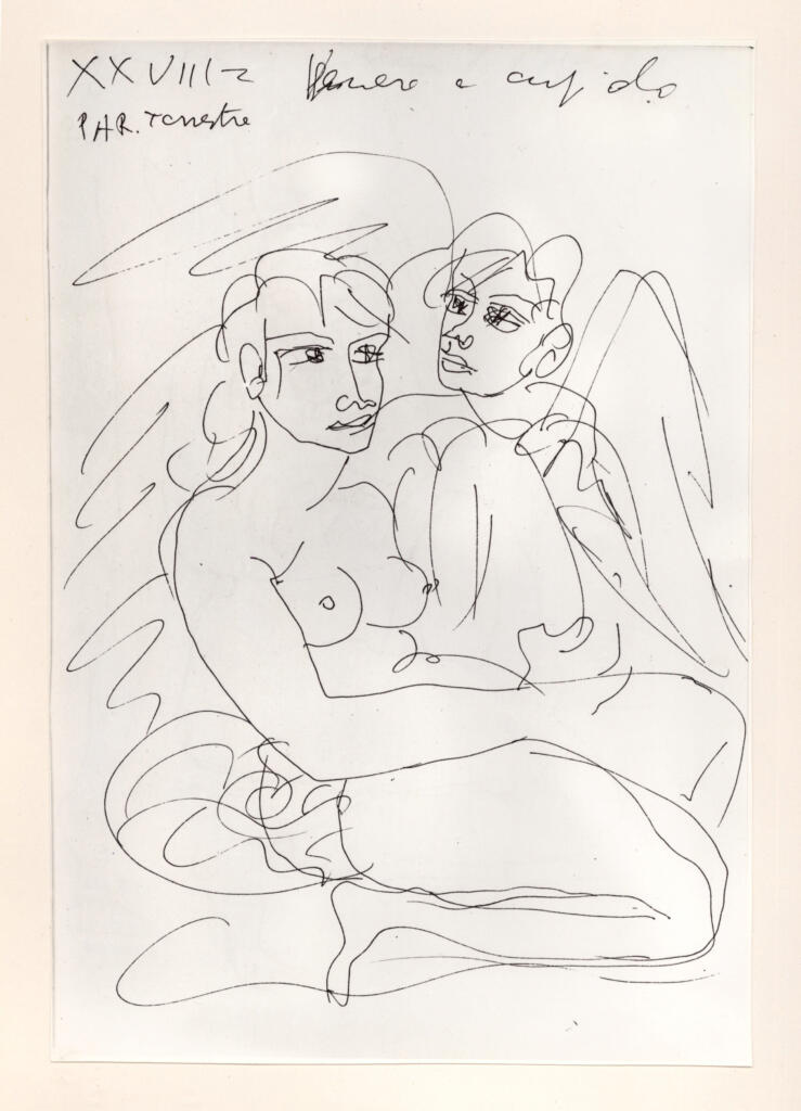 Università di Pisa. Dipartimento di Storia delle Arti , Zancanaro, Antonio - sec. XX - "Divina Commedia": quaderno B, foglio 24 recto: "Venere e Cupido" , fronte