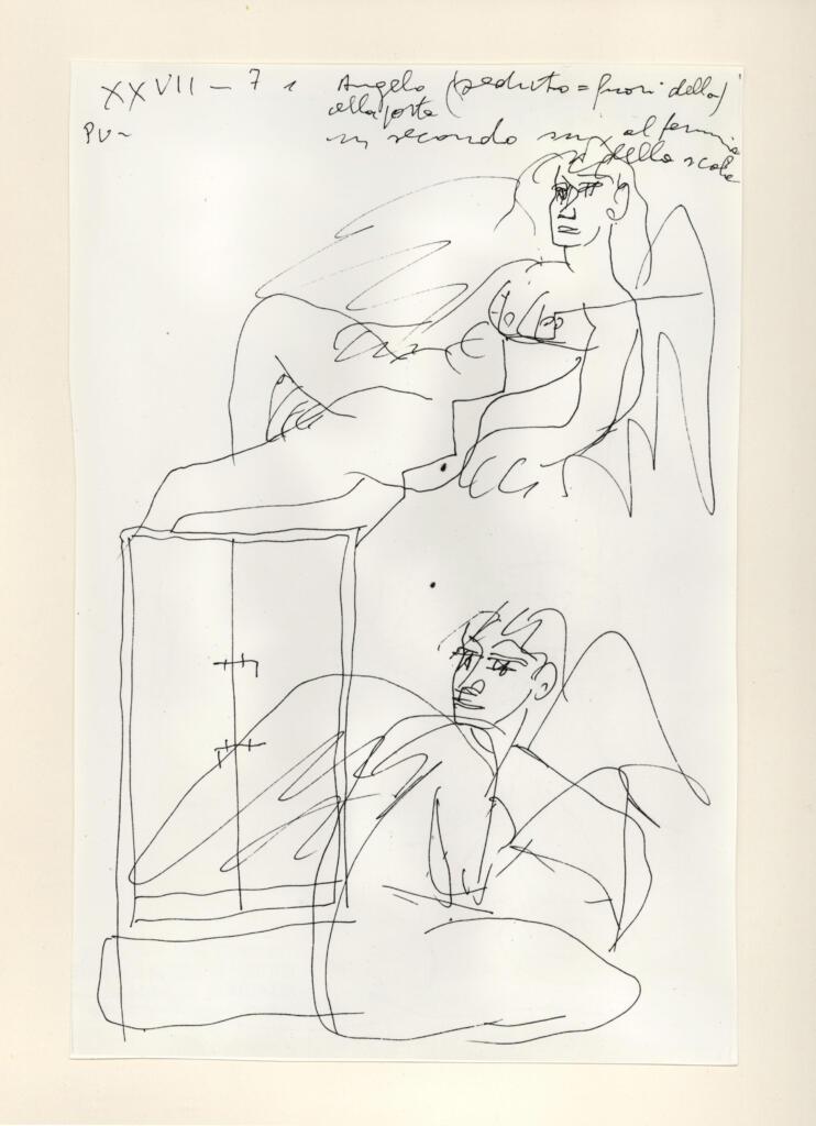 Università di Pisa. Dipartimento di Storia delle Arti , Zancanaro, Antonio - sec. XX - "Divina Commedia": quaderno B, foglio 22 recto: "Angeli" , fronte