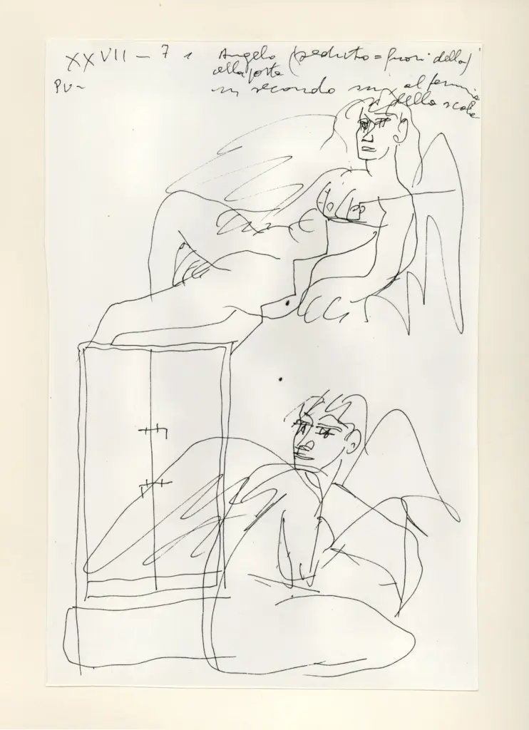 Universit&agrave; di Pisa. Dipartimento di Storia delle Arti , Zancanaro, Antonio - sec. XX - "Divina Commedia": quaderno B, foglio 22 recto: "Angeli" , fronte