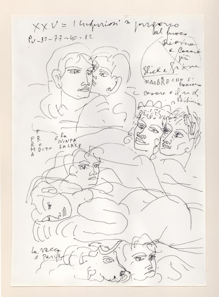 Università di Pisa. Dipartimento di Storia delle Arti , Zancanaro, Antonio - sec. XX - "Divina Commedia": quaderno B, foglio 21 recto: "I lussuriosi" , fronte
