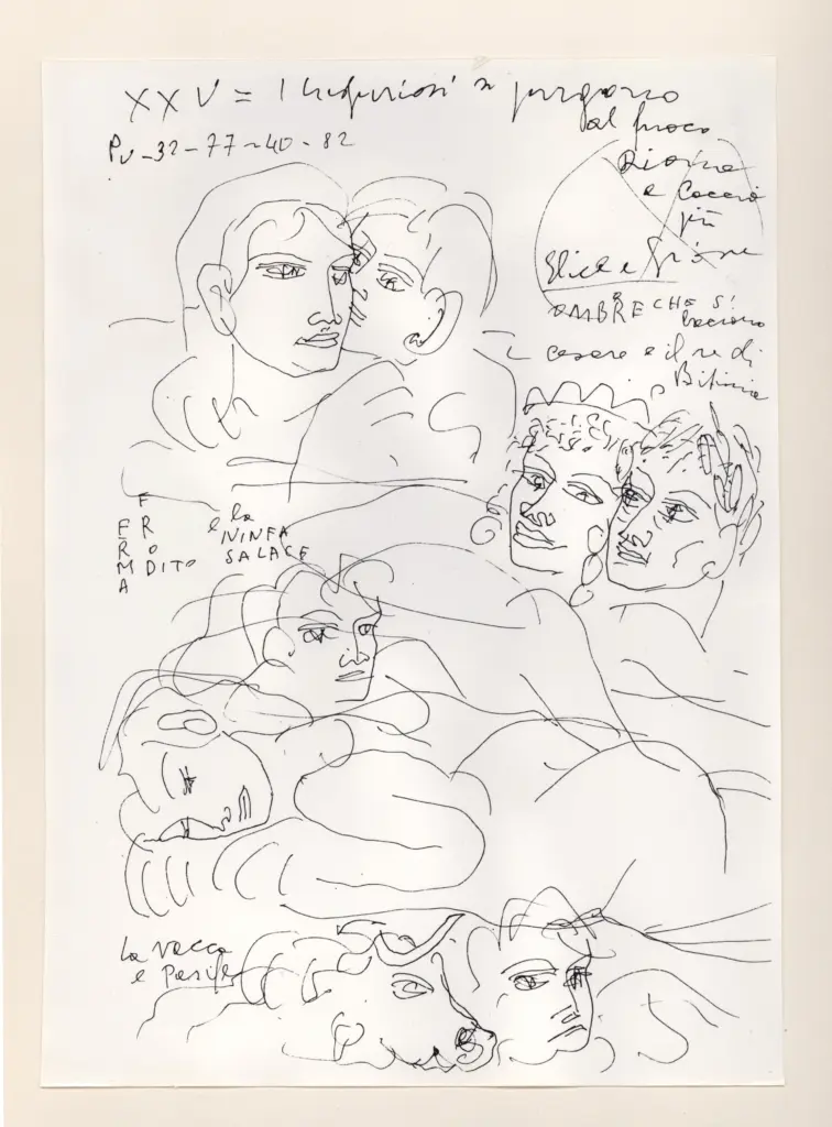 Universit&agrave; di Pisa. Dipartimento di Storia delle Arti , Zancanaro, Antonio - sec. XX - "Divina Commedia": quaderno B, foglio 21 recto: "I lussuriosi" , fronte