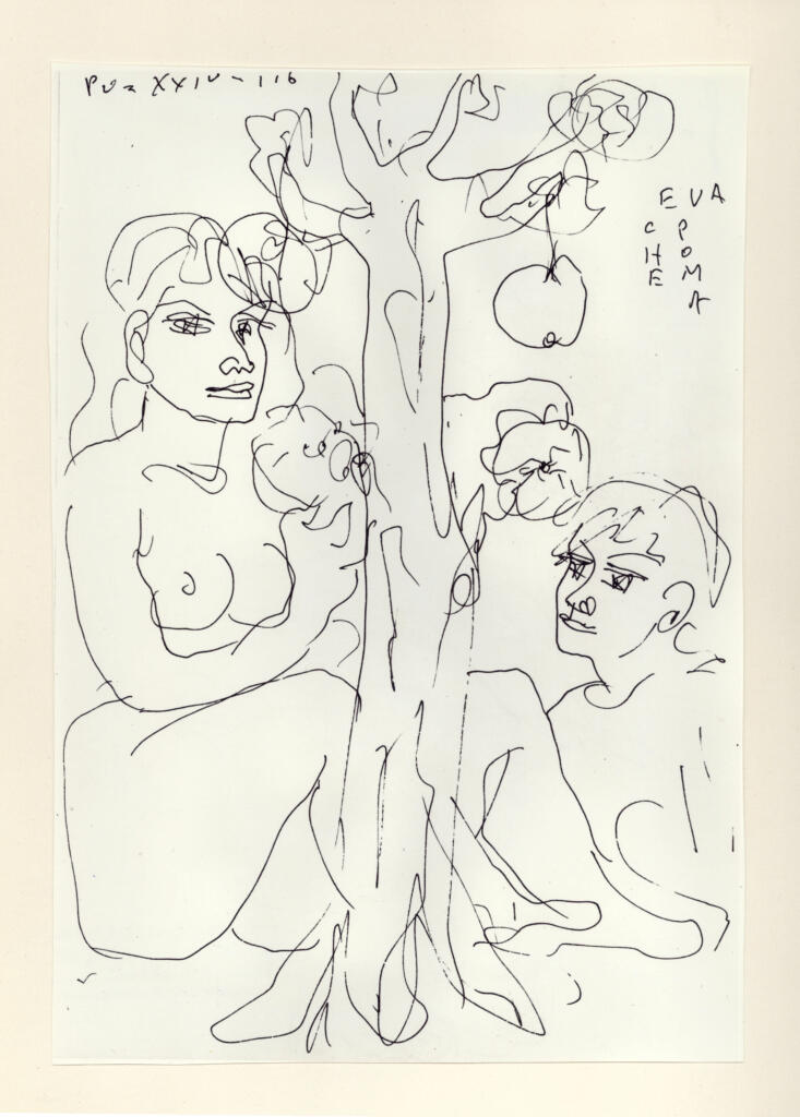 Università di Pisa. Dipartimento di Storia delle Arti , Zancanaro, Antonio - sec. XX - "Divina Commedia": quaderno B, foglio 20 recto: "Eva che poma" , fronte
