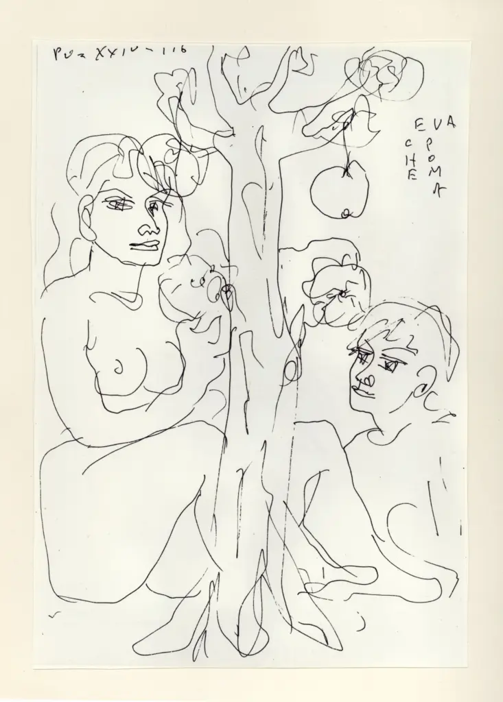 Universit&agrave; di Pisa. Dipartimento di Storia delle Arti , Zancanaro, Antonio - sec. XX - "Divina Commedia": quaderno B, foglio 20 recto: "Eva che poma" , fronte