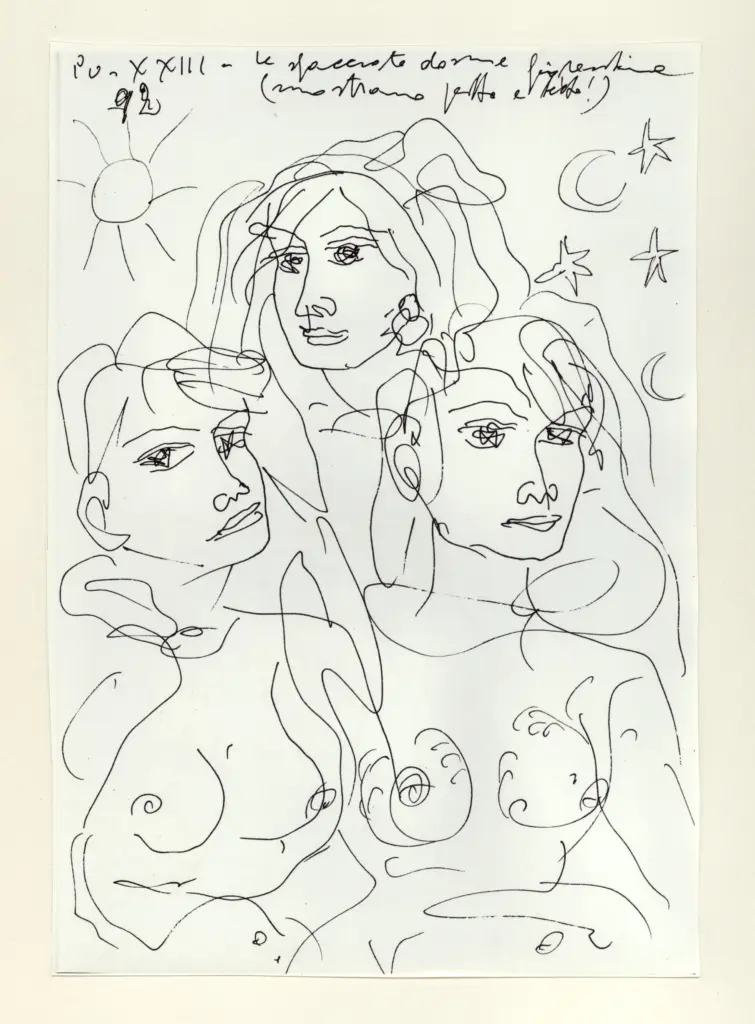 Universit&agrave; di Pisa. Dipartimento di Storia delle Arti , Zancanaro, Antonio - sec. XX - "Divina Commedia": quaderno B, foglio 18 recto: "Le sfacciate donne fiorentine" , fronte