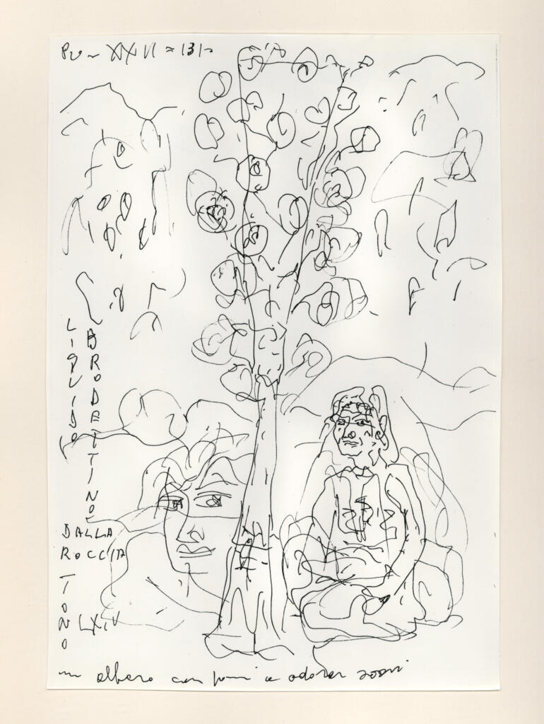 Università di Pisa. Dipartimento di Storia delle Arti , Zancanaro, Antonio - sec. XX - "Divina Commedia": quaderno B, foglio 17 recto: "Un albero con pomi a odorar soavi" , fronte