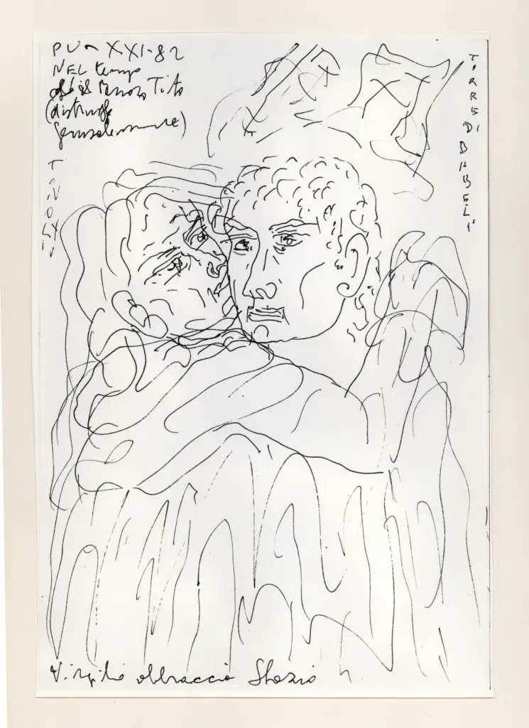 Universit&agrave; di Pisa. Dipartimento di Storia delle Arti , Zancanaro, Antonio - sec. XX - "Divina Commedia": quaderno B, foglio 16 recto: "Virgilio e Stazio" , fronte