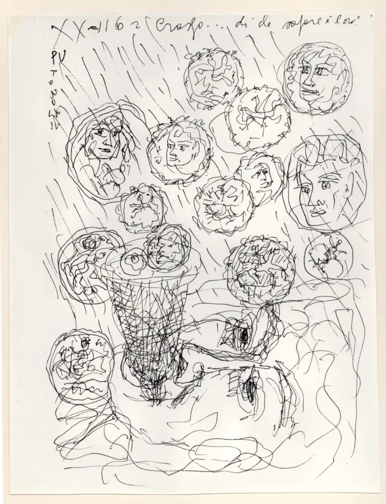 Universit&agrave; di Pisa. Dipartimento di Storia delle Arti , Zancanaro, Antonio - sec. XX - "Divina Commedia": quaderno B, foglio 14 recto: "Crasso...di che sapore &egrave; l'oro?" , fronte