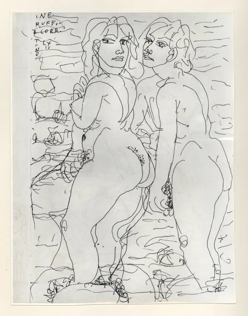 Universit&agrave; di Pisa. Dipartimento di Storia delle Arti , Zancanaro, Antonio - sec. XX - "Divina Commedia": quaderno B, foglio 12 recto: "Ruffiani e corruttori" , fronte