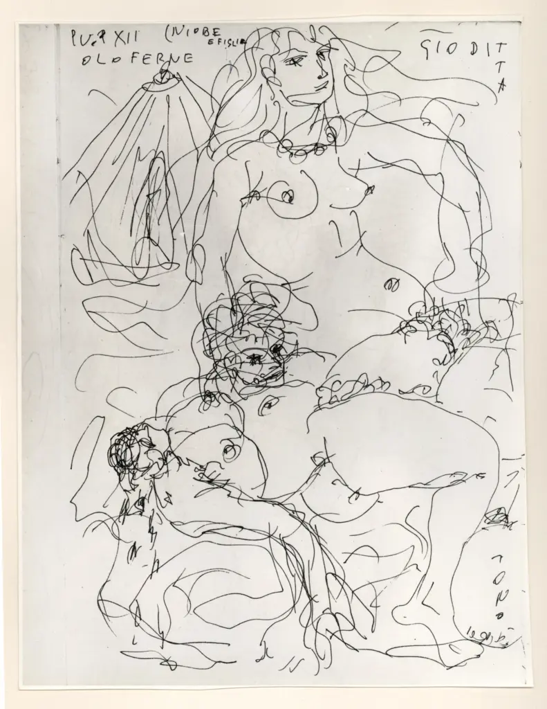 Universit&agrave; di Pisa. Dipartimento di Storia delle Arti , Zancanaro, Antonio - sec. XX - "Divina Commedia": quaderno B, foglio 8 recto: "Gioditta e Oloferne , fronte