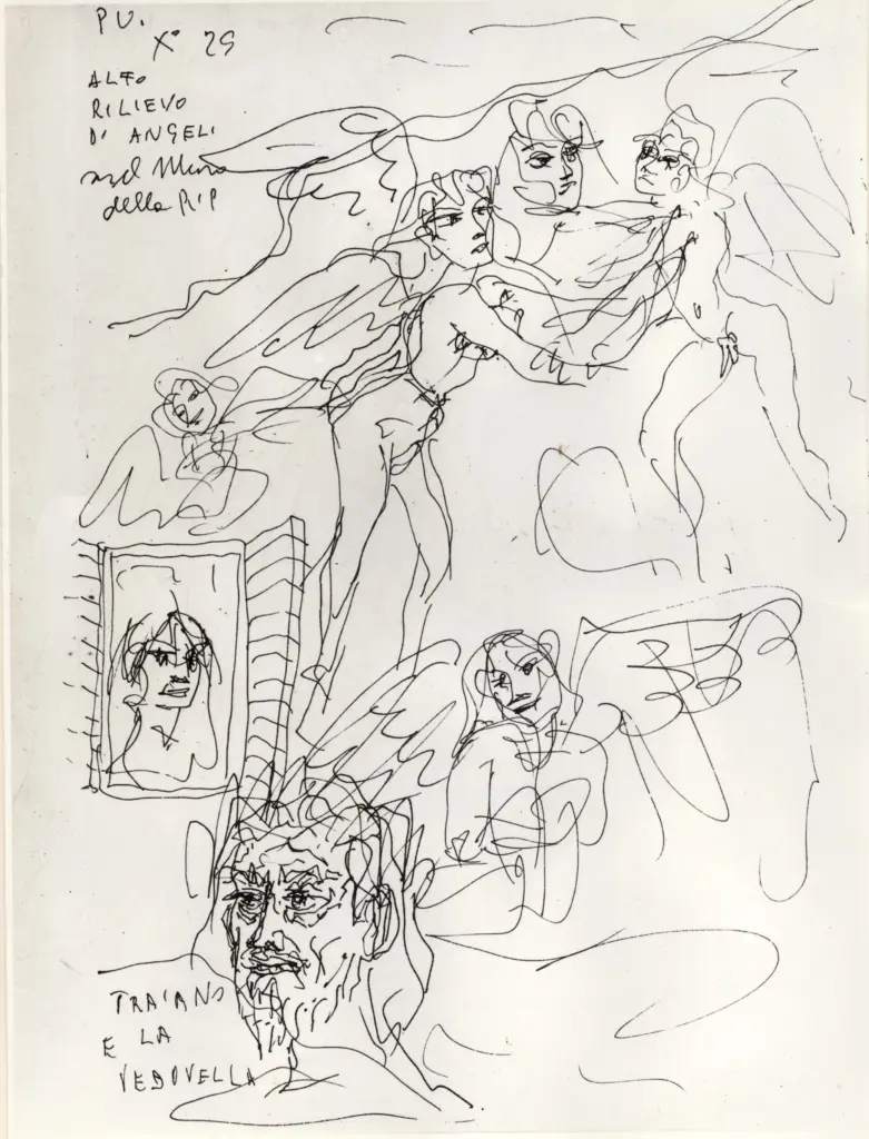 Universit&agrave; di Pisa. Dipartimento di Storia delle Arti , Zancanaro, Antonio - sec. XX - "Divina Commedia": quaderno B, foglio 6 recto: "Alto rilievo di angeli" , fronte