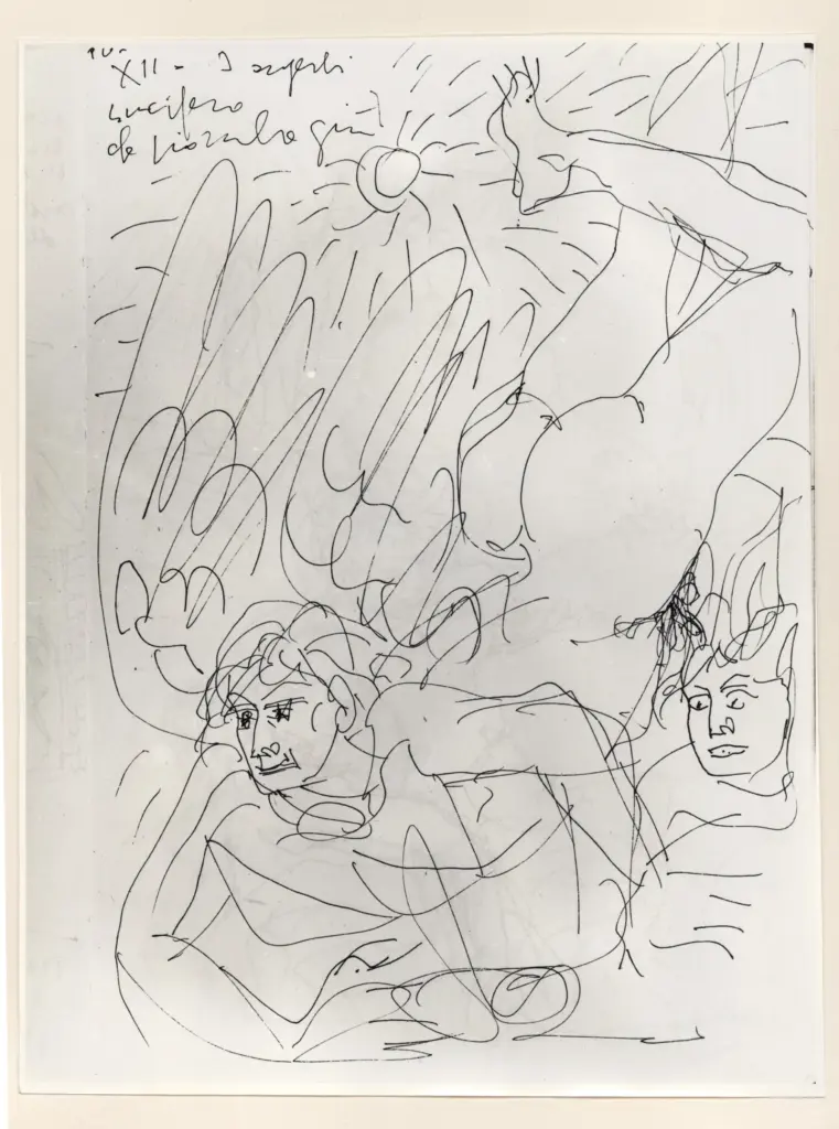 Universit&agrave; di Pisa. Dipartimento di Storia delle Arti , Zancanaro, Antonio - sec. XX - "Divina Commedia": quaderno B, foglio 7 recto: "Lucifero" , fronte