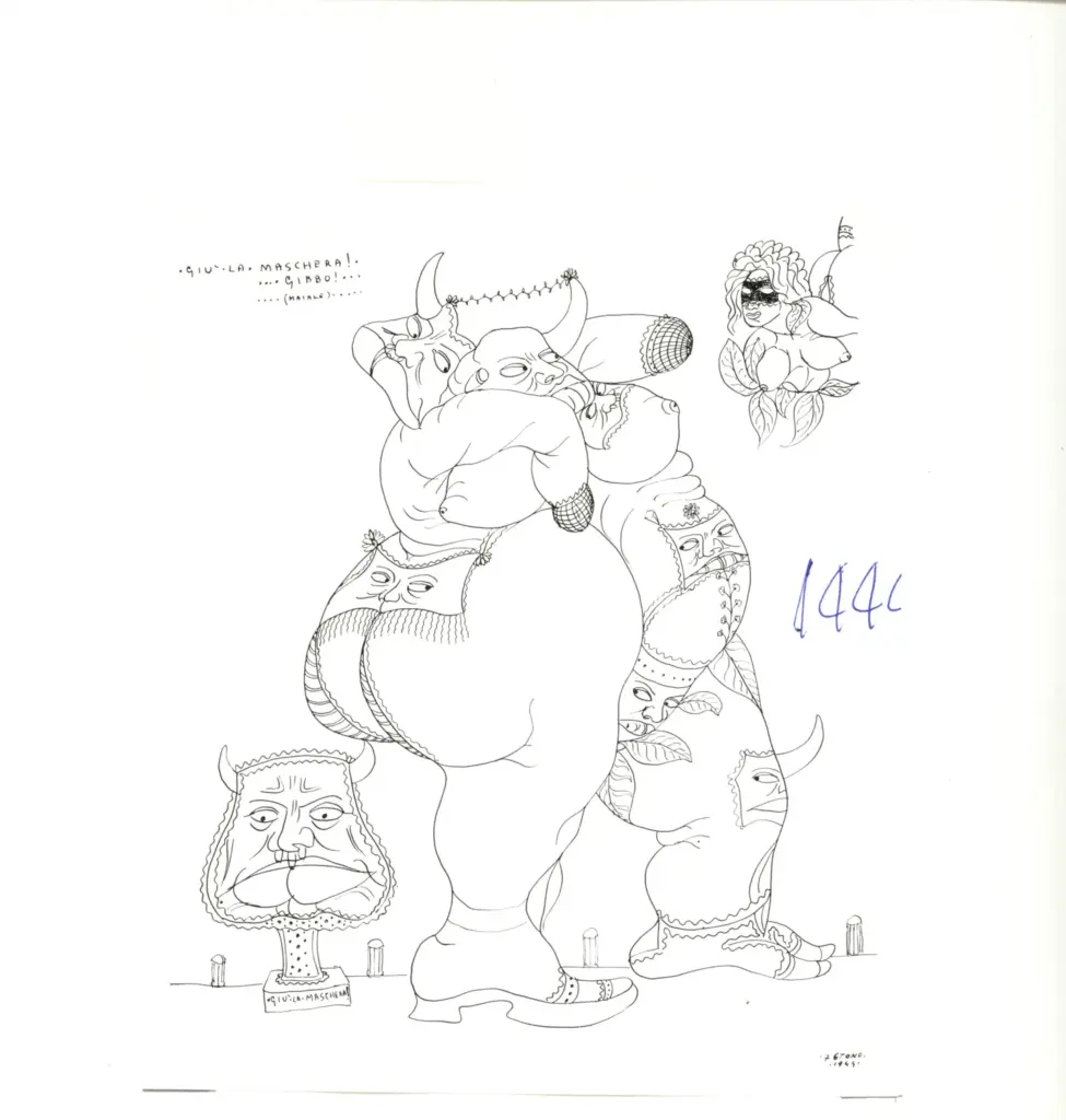Anonimo , Zancanaro, Antonio - sec. XX - Gi&ugrave; la maschera!.. Gibbo! , fronte