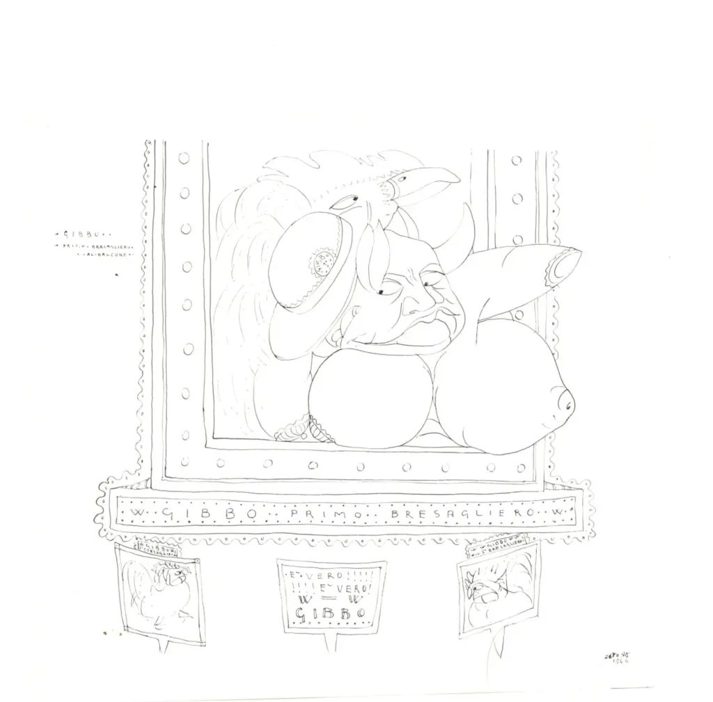 Anonimo , Zancanaro, Antonio - sec. XX - Gibbo primo bresagliero al balcone , fronte