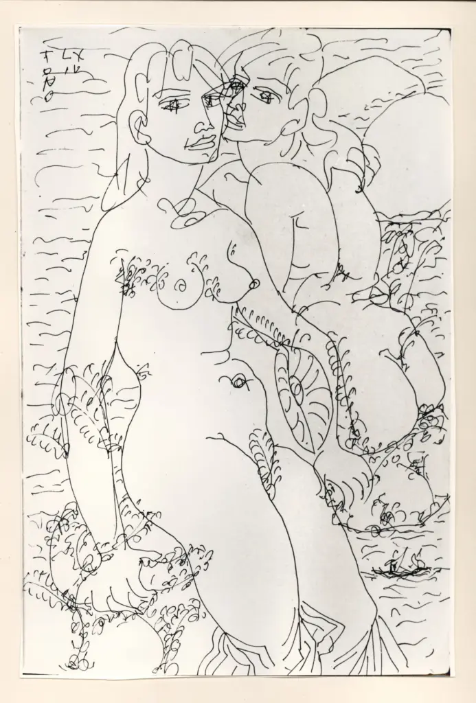 Universit&agrave; di Pisa. Dipartimento di Storia delle Arti , Zancanaro, Antonio - sec. XX - "Divina Commedia": quaderno B, 3a di copertina: "Paolo e Francesca" , fronte