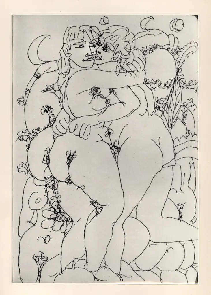 Universit&agrave; di Pisa. Dipartimento di Storia delle Arti , Zancanaro, Antonio - sec. XX - "Divina Commedia": quaderno B, foglio 80 recto: "I lussuriosi" , fronte