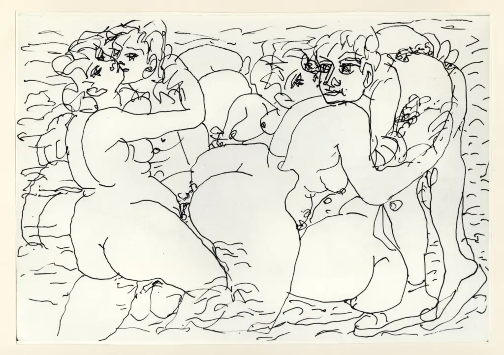 Universit&agrave; di Pisa. Dipartimento di Storia delle Arti , Zancanaro, Antonio - sec. XX - "Divina Commedia": quaderno B, foglio 76 recto: "I lussuriosi" , fronte