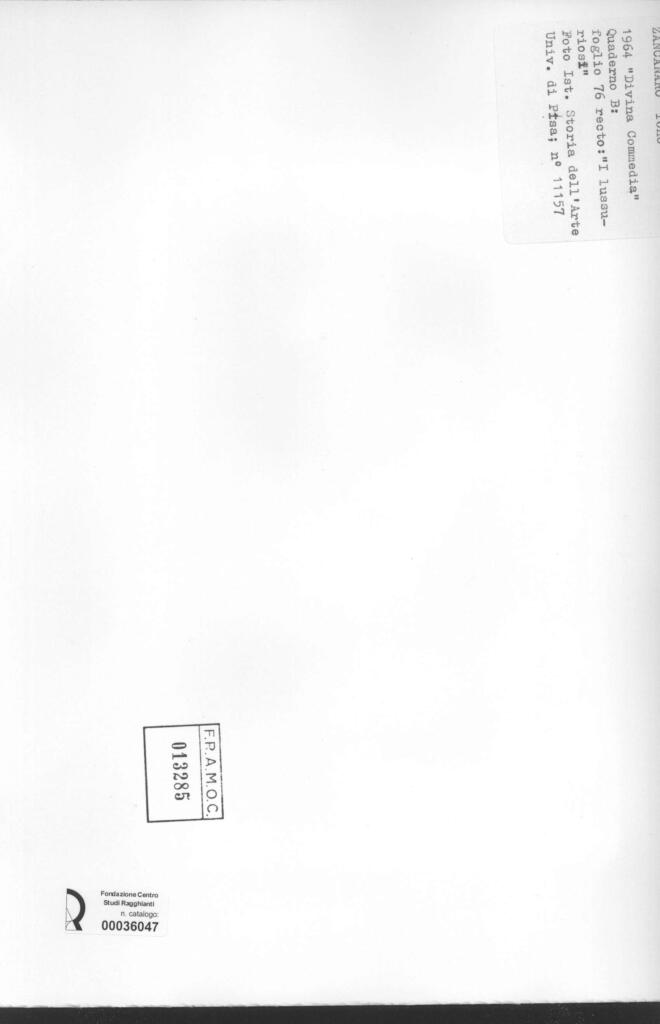 Università di Pisa. Dipartimento di Storia delle Arti , Zancanaro, Antonio - sec. XX - "Divina Commedia": quaderno B, foglio 76 recto: "I lussuriosi" , retro