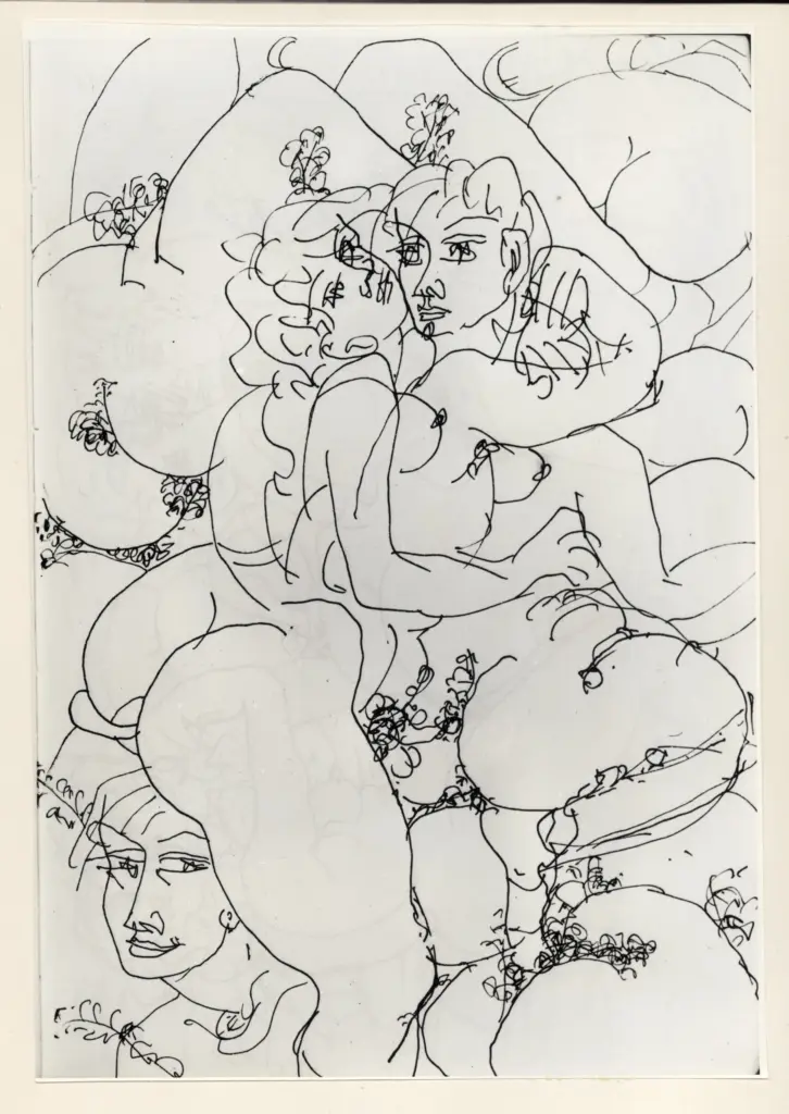 Universit&agrave; di Pisa. Dipartimento di Storia delle Arti , Zancanaro, Antonio - sec. XX - "Divina Commedia": quaderno B, foglio 75 recto: "Paolo e Francesca" , fronte