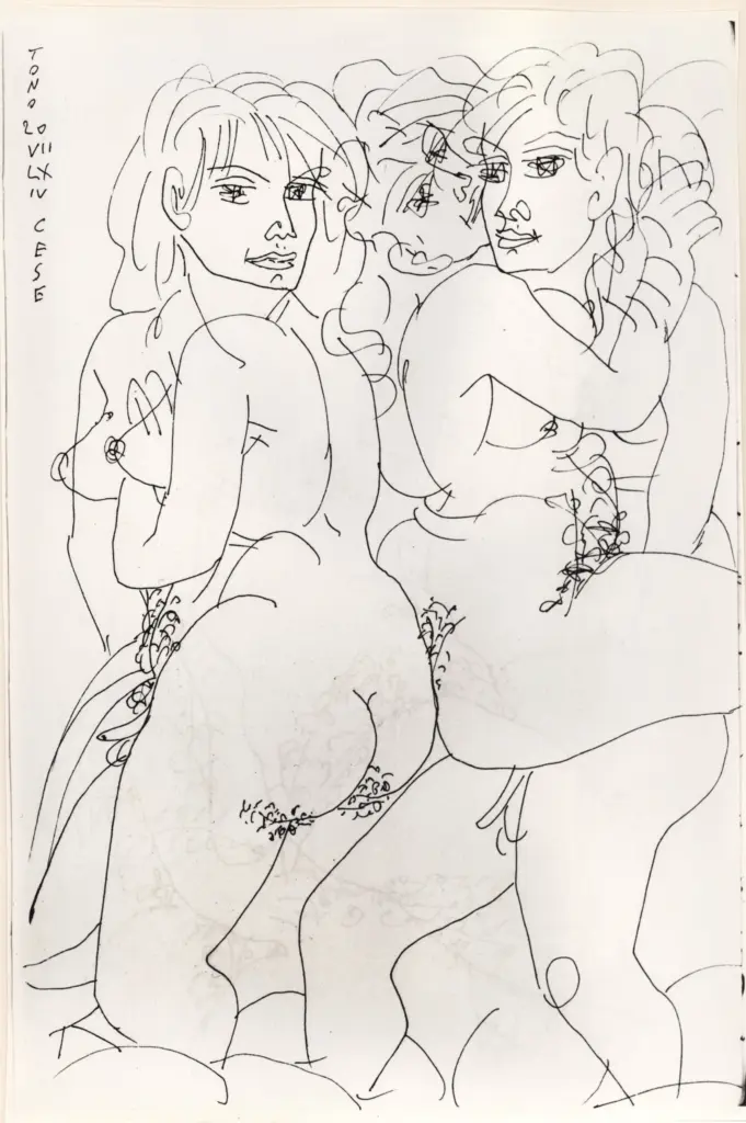 Universit&agrave; di Pisa. Dipartimento di Storia delle Arti , Zancanaro, Antonio - sec. XX - "Divina Commedia": quaderno B, foglio 72 recto: "Paolo e Francesca" , fronte