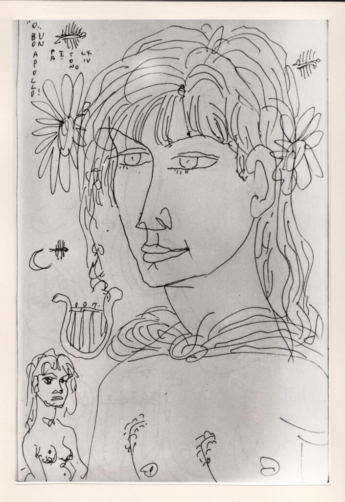 Università di Pisa. Dipartimento di Storia delle Arti , Zancanaro, Antonio - sec. XX - "Divina Commedia": quaderno B, foglio 64 recto: "O buon Apollo" , fronte