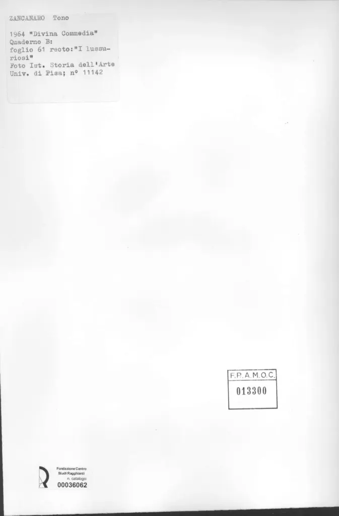 Universit&agrave; di Pisa. Dipartimento di Storia delle Arti , Zancanaro, Antonio - sec. XX -"Divina Commedia": quaderno B, foglio 61 recto: "O buon Apollo" , retro