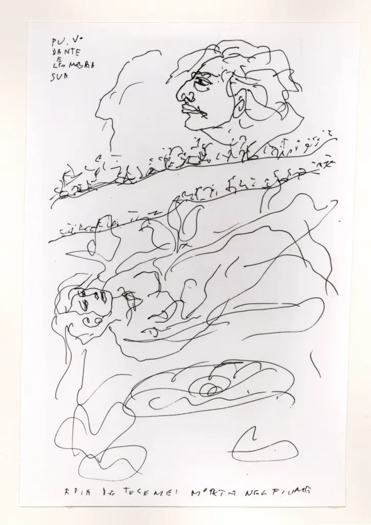 Anonimo , Zancanaro, Antonio - sec. XX - Dante e l'ombra sua e Pia dei Tolomei morta nel fiume , fronte