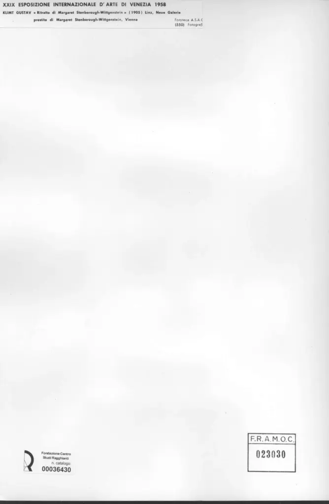 Giacomelli , Klimt, Gustav - sec. XX - Ritratto di Margaret Stonborough-Wittgenstein , retro