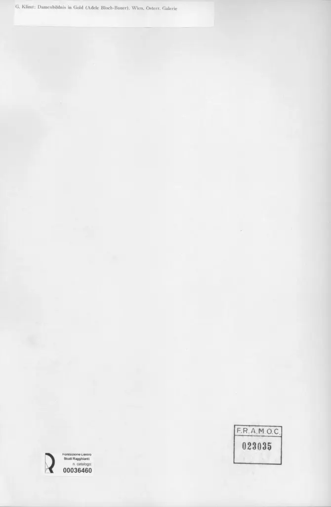 Anonimo , Klimt, Gustav - sec. XIX - Ritratto di donna in oro (Adele Bloch-Bauer) , retro
