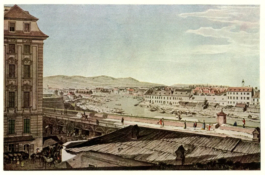 Anonimo , Sch&uuml;tz, Carl - sec. XIX - Blick von der Rotentunrmstra&szlig;e &uuml;ber die Fischerbastei gegen den Kahlen , fronte