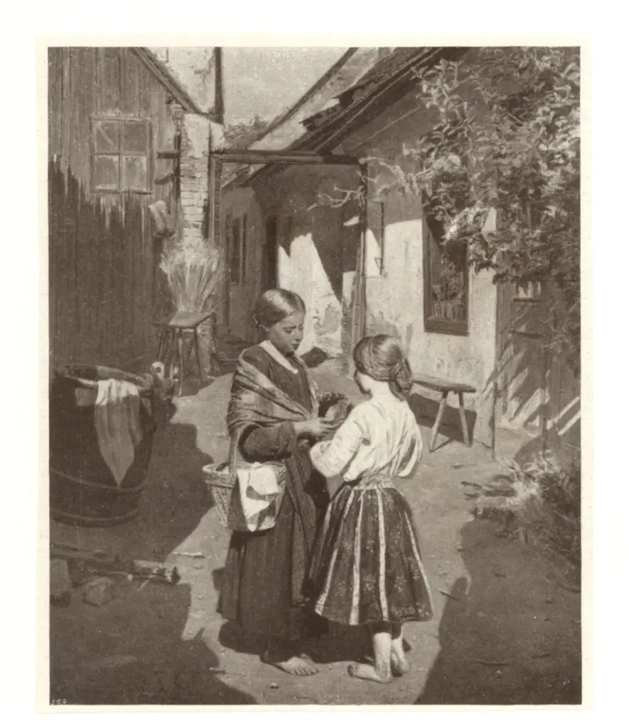 Anonimo , Waldm&uuml;ller, Ferdinand Georg - sec. XIX - Kinder im Hof