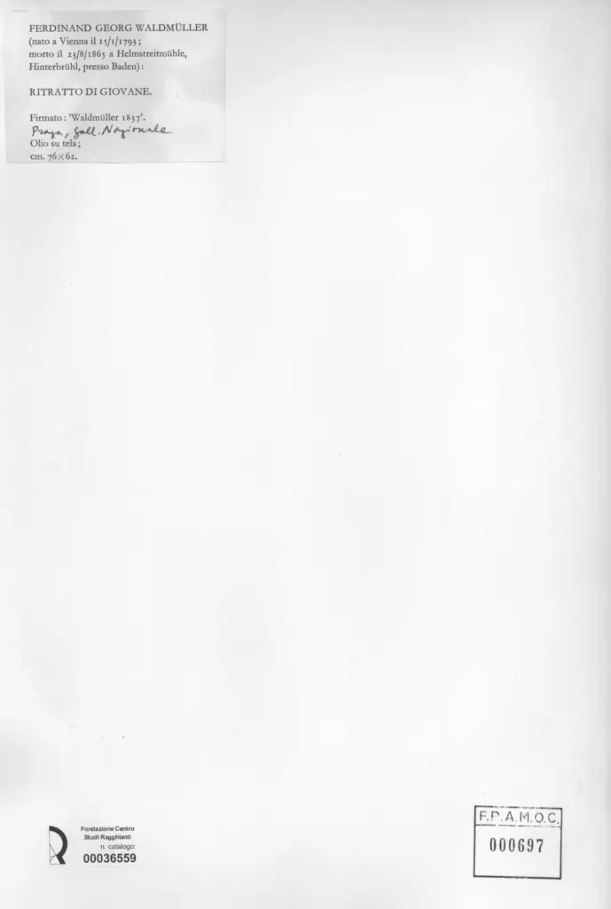 Anonimo , Waldm&uuml;ller, Ferdinand Georg - sec. XIX - Ritratto di giovane , retro