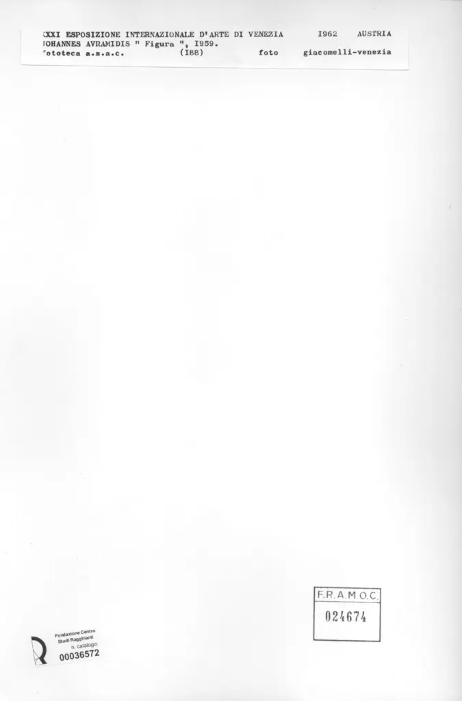 Giacomelli , Avramidis, Johannes - sec. XX - Figura , retro