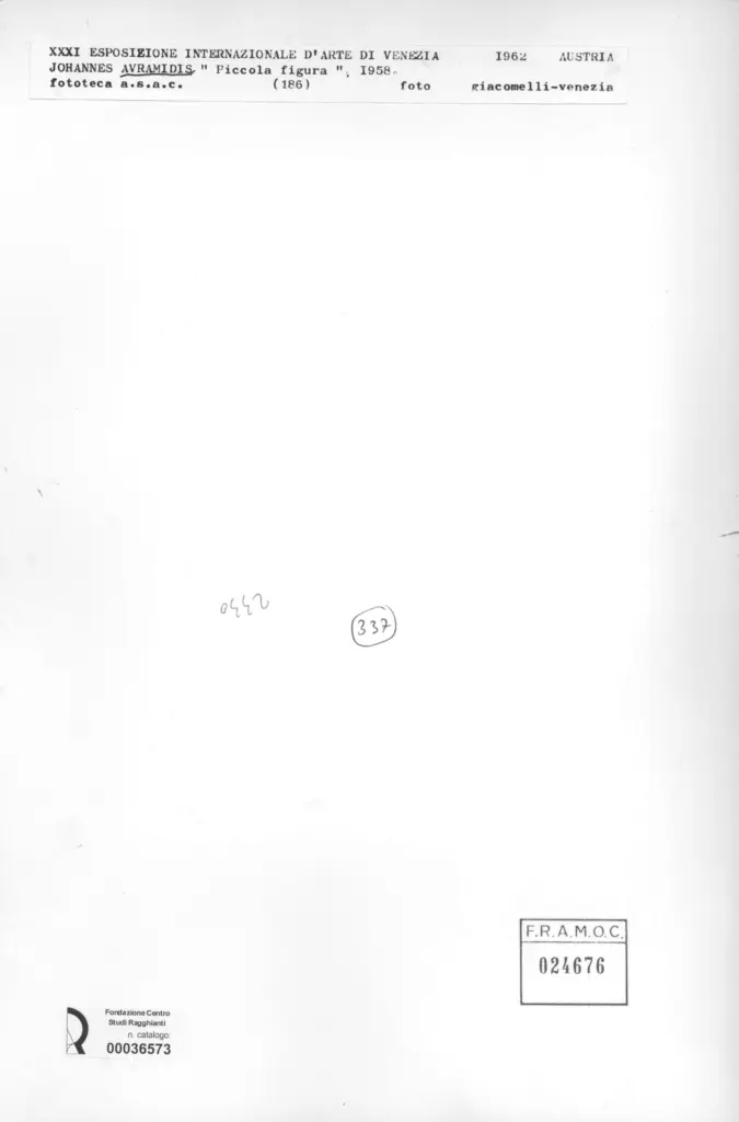 Giacomelli , Avramidis, Johannes - sec. XX - Piccola figura , retro