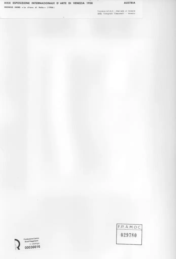 Giacomelli , Fronius, Hans - sec. XX - La chiave di volta , retro