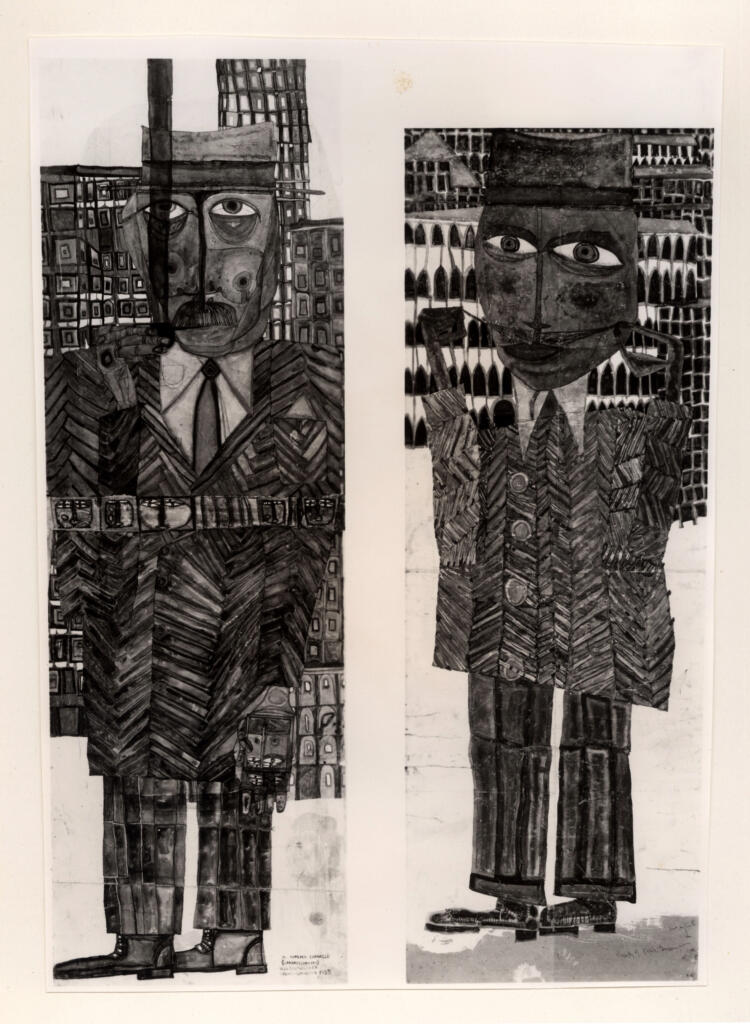 Giacomelli , Hundertwasser, Fritz - sec. XX - Il Cardazzo europeo e uomo che si tiene i baffi , fronte