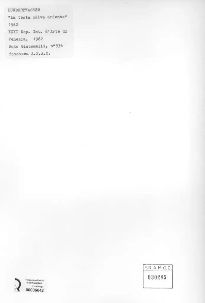 Giacomelli , Hundertwasser, Fritz - sec. XX - La testa calva ardente , retro