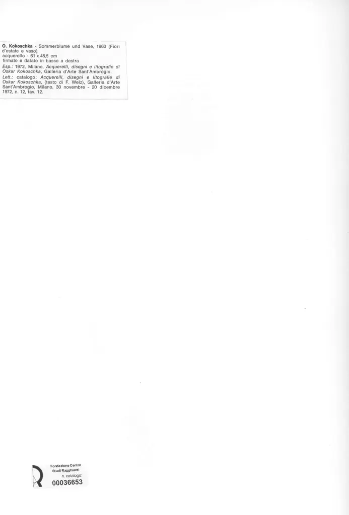 Anonimo , Kokoschka, Oskar - sec. XX - Sommerblume und vase , retro