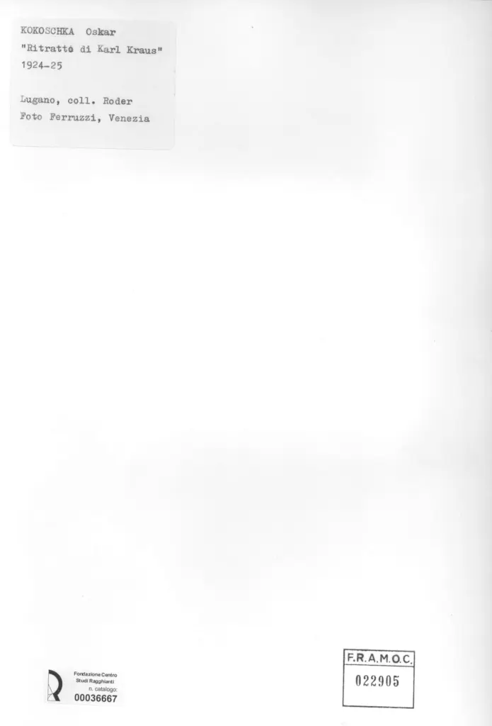 Fotografia Ferruzzi , Kokoschka, Oskar - sec. XX - Ritratto di Karl Kraus , retro